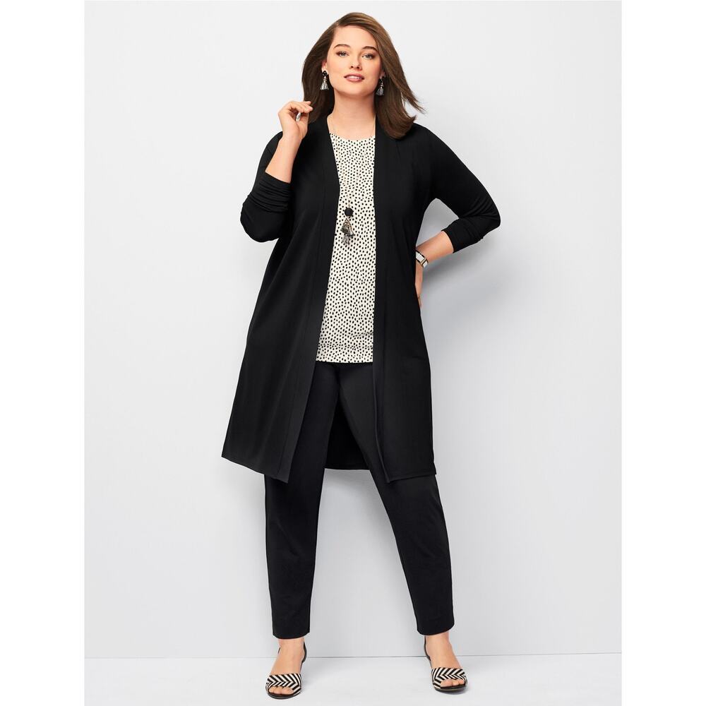 Talbots Plus Long FLYAWAY OPEN-FRONT Black CARDIGAN Duster 2X